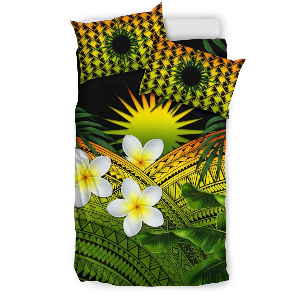 Marshall Islands Bedding Set, Polynesian Plumeria Banana Leaves Reggae - Vibe Hoodie Shop