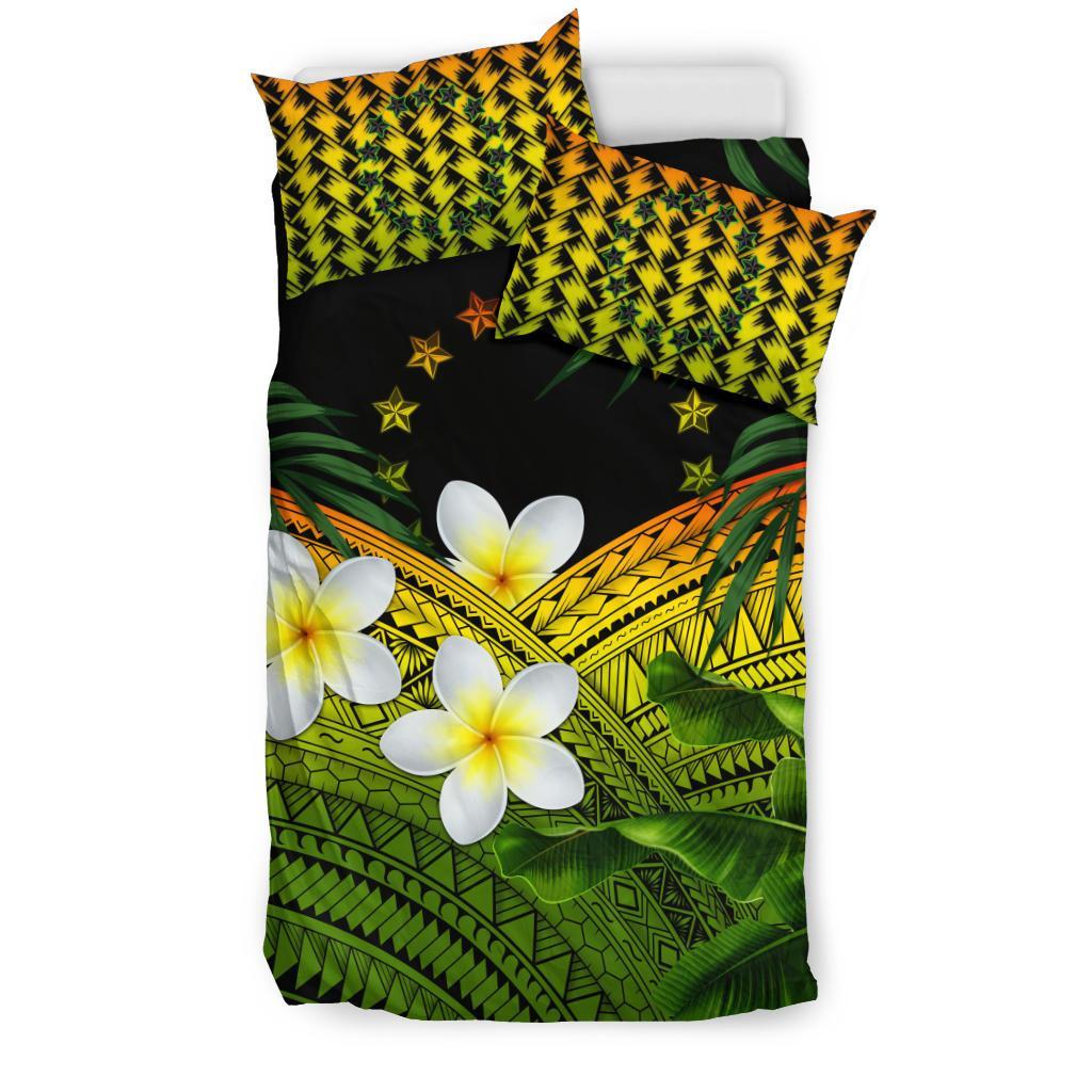 Cook Islands Bedding Set, Polynesian Plumeria Banana Leaves Reggae - Vibe Hoodie Shop