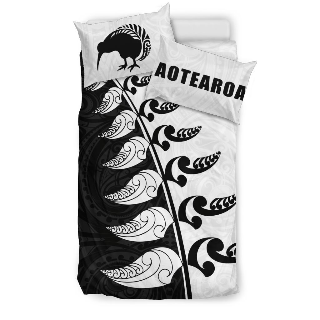 Aotearoa Koru Fern Kiwi New Zealand Bedding Set Black White - Vibe Hoodie Shop