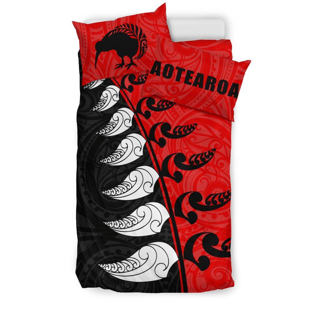 New Zealand Aotearoa Koru Fern Kiwi Bedding Set Red - Vibe Hoodie Shop