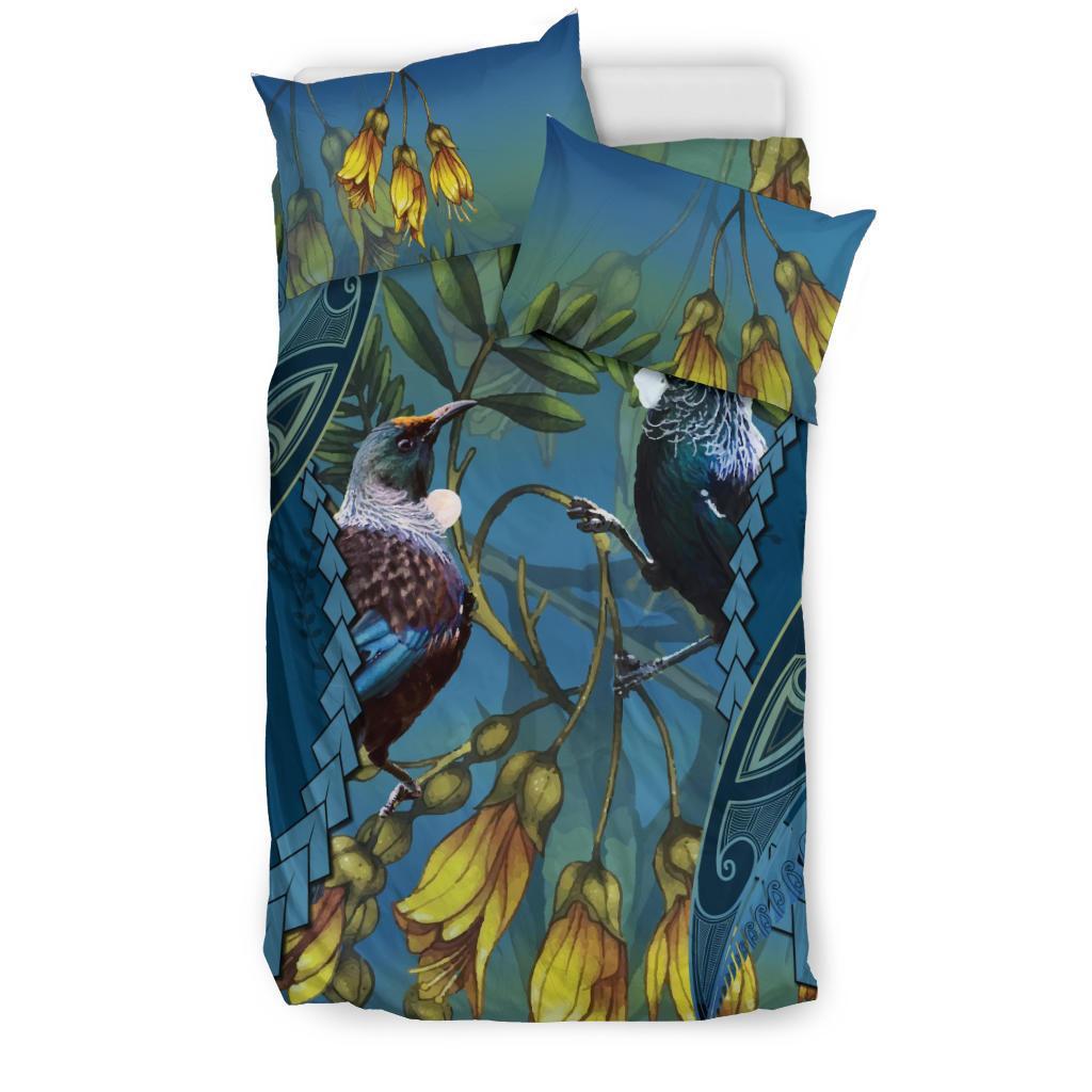 Tui Bird Mix Kowhai And Silver Fern Bedding Set, Blue - Vibe Hoodie Shop