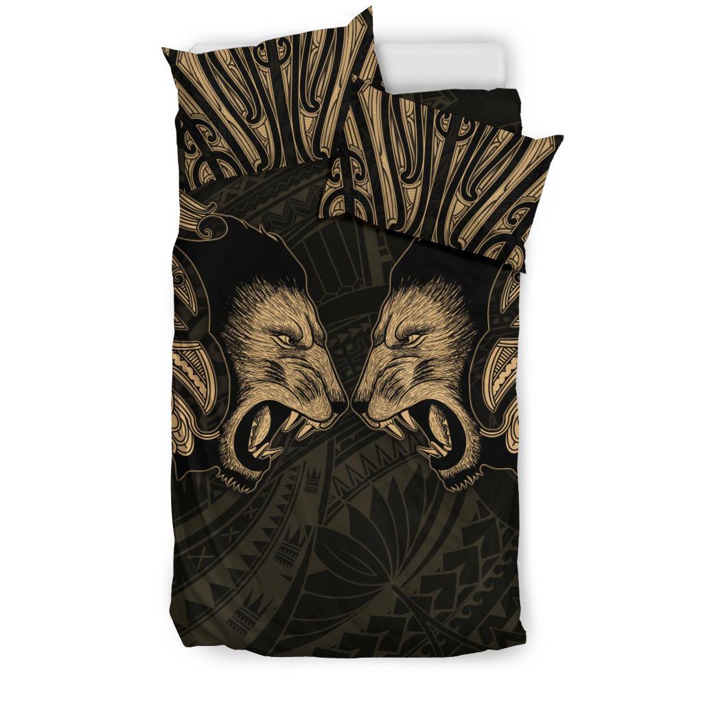 Double Lion Maori Tattoo Bedding Set New Zealand - Gold - Vibe Hoodie Shop