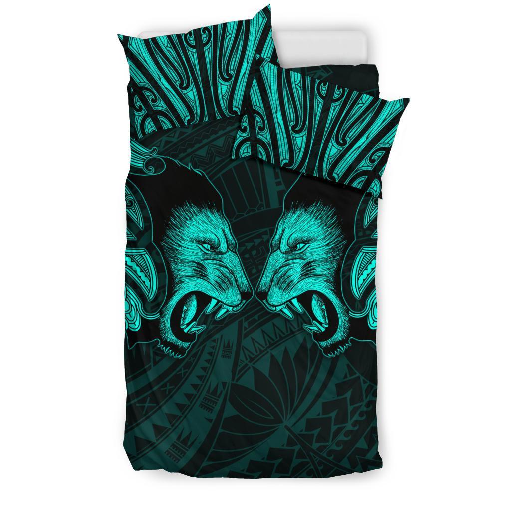 Double Lion Maori Tattoo Bedding Set New Zealand - Turquoise - Vibe Hoodie Shop