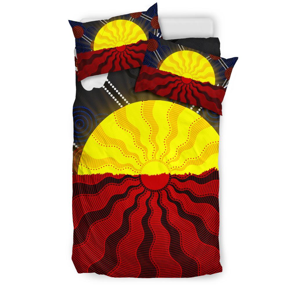 Aboriginal Bedding Set, Aboriginal Lives Matter Flag Sun Dot Painting - Vibe Hoodie Shop