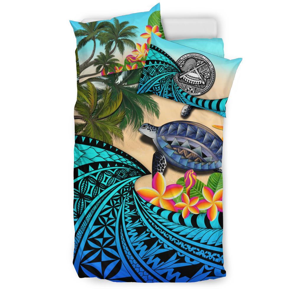 American Samoa Bedding Set - Polynesian Turtle Coconut Tree And Plumeria - Vibe Hoodie Shop