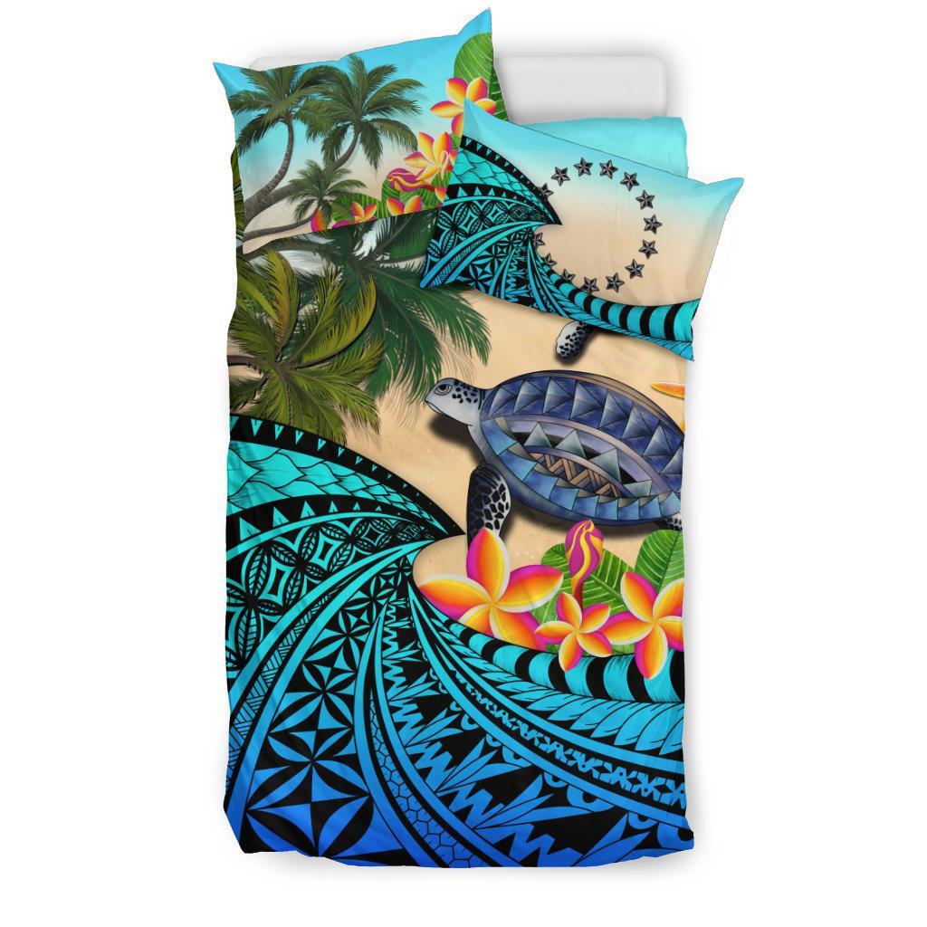 Cook Islands Bedding Set - Polynesian Turtle Coconut Tree And Plumeria - Vibe Hoodie Shop