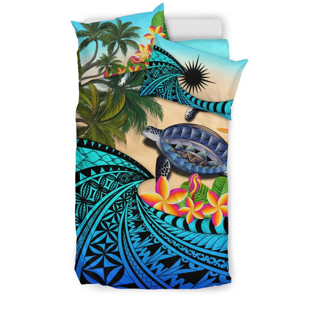 Marshall Islands Bedding Set - Polynesian Turtle Coconut Tree And Plumeria - Vibe Hoodie Shop