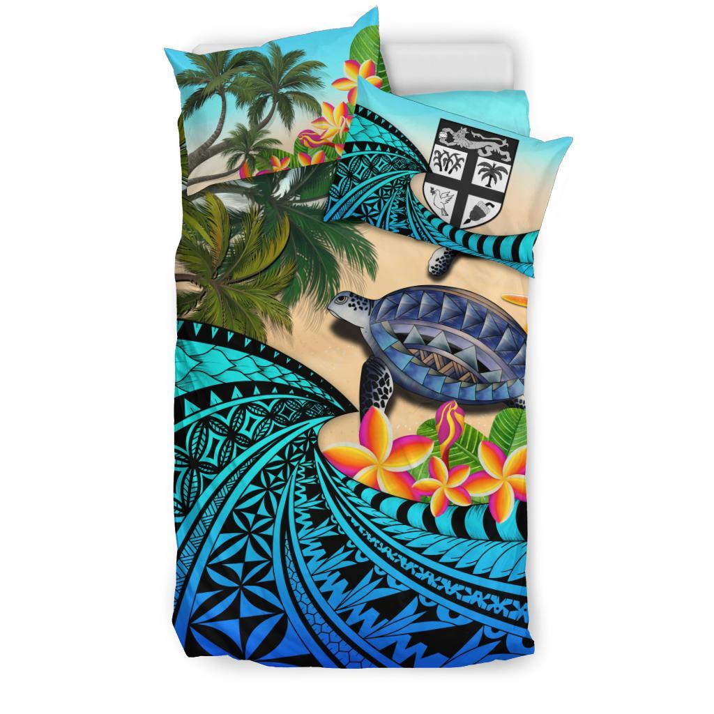 Fiji Bedding Set - Polynesian Turtle Coconut Tree And Plumeria - Vibe Hoodie Shop