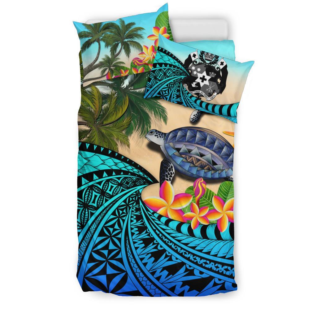 Tonga Bedding Set - Polynesian Turtle Coconut Tree And Plumeria - Vibe Hoodie Shop