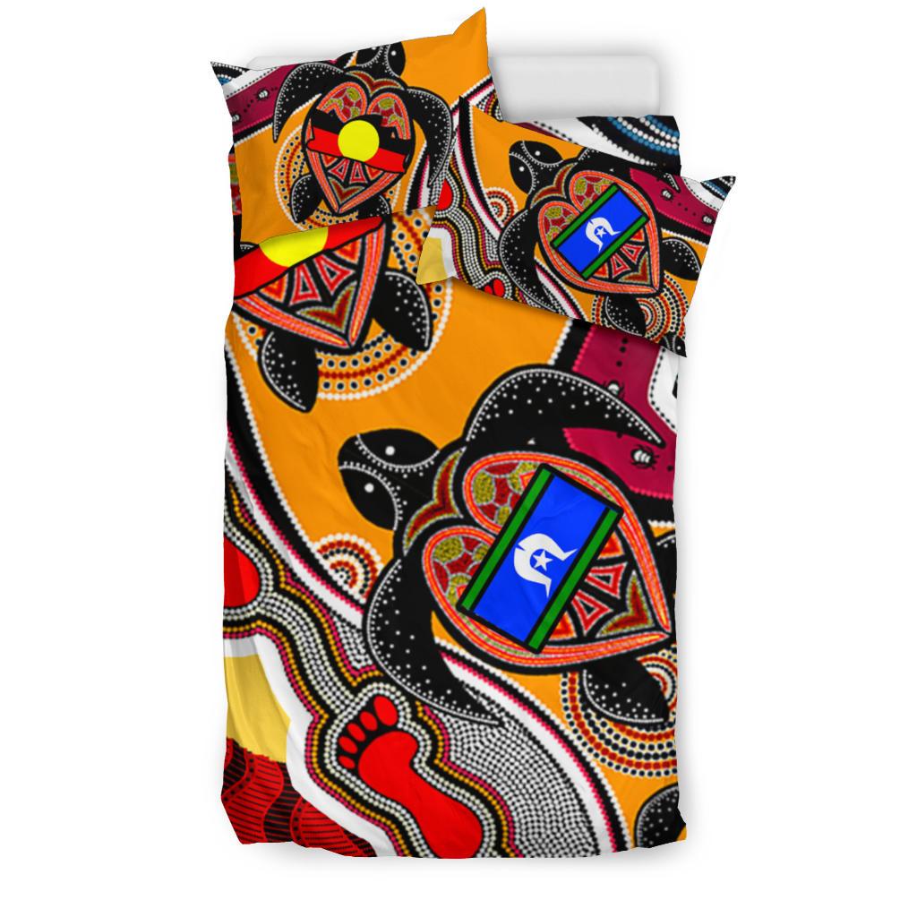 Aboriginal Bedding Set - Australia Dots Pattern With Turtle and NAIDOC 2022 Flags - Vibe Hoodie Shop