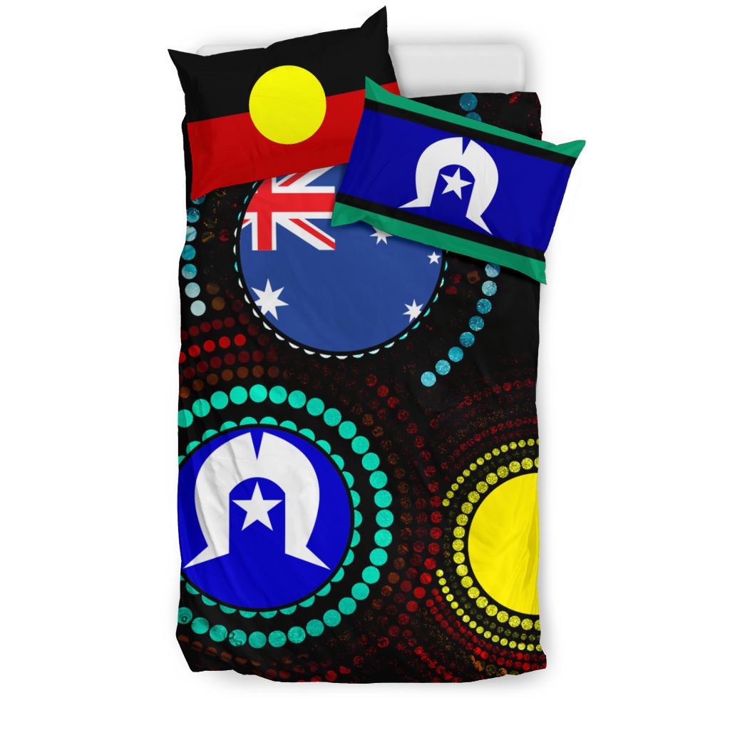 Bedding Set Aboriginal - Aboriginal Dot Painting and Flag - Vibe Hoodie Shop