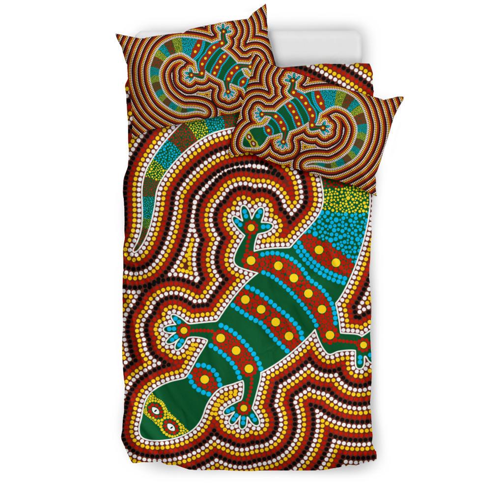 Aboriginal Bedding Set, Lizard Dot Painting Patterns - Vibe Hoodie Shop