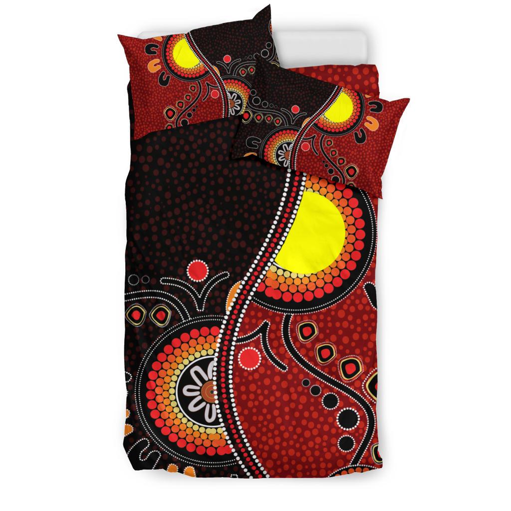 Aboriginal Bedding Set - Australia Flag Dot Painting Art - Vibe Hoodie Shop