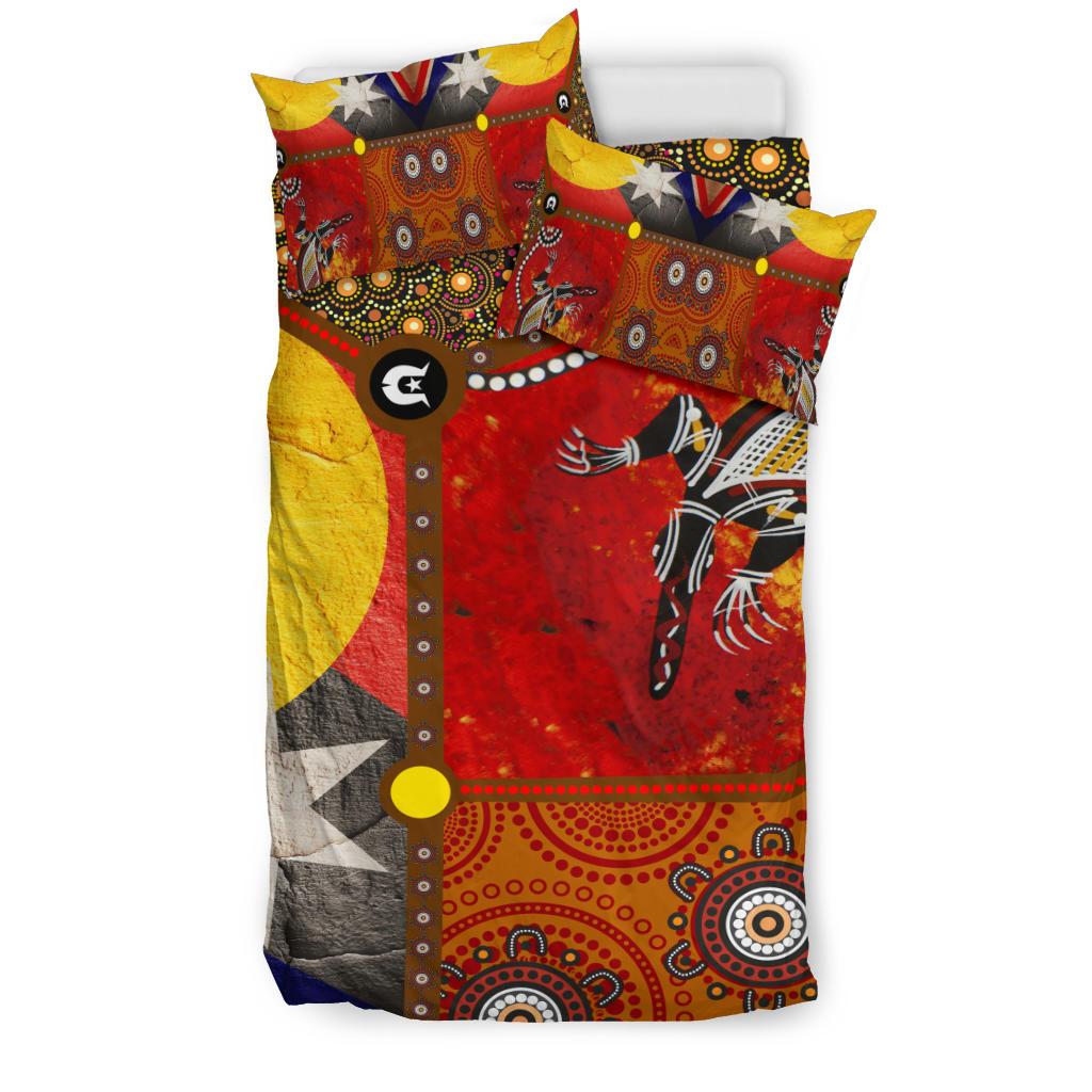 Bedding Set - Aboriginal Dot Painting and Flags, Crocodile - Vibe Hoodie Shop