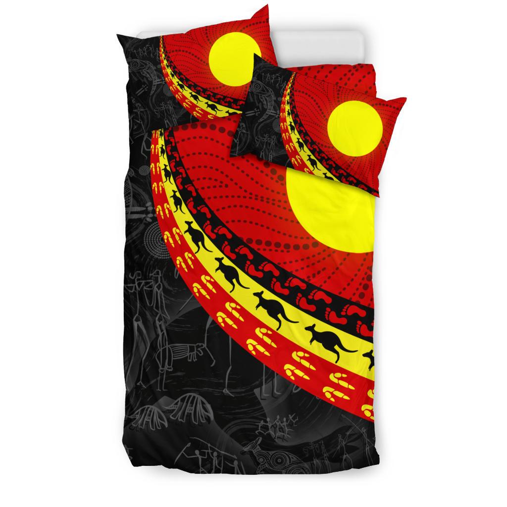 Aboriginal Bedding Set, Indigenous Flag Circle Dot Painting - Vibe Hoodie Shop
