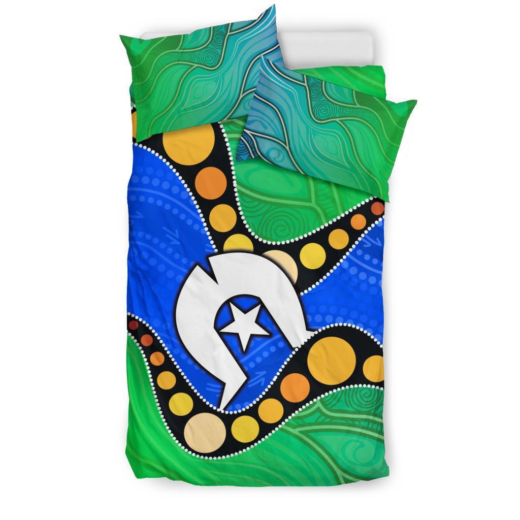 Torres Strait Islands Bedding Set - Flag with Aboriginal Patterns - Vibe Hoodie Shop