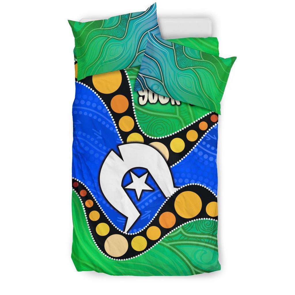 Custom Torres Strait Islands Bedding Set - Flag with Aboriginal Patterns - Vibe Hoodie Shop