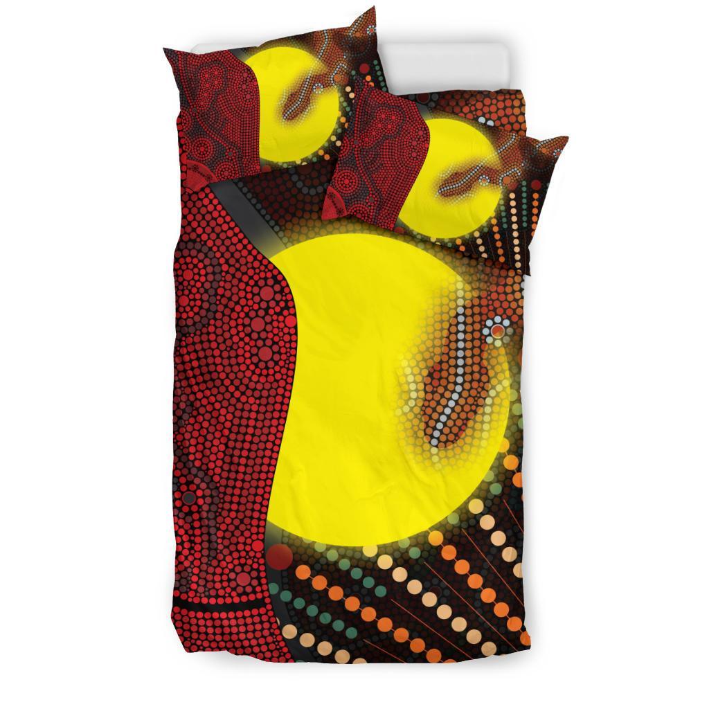 Aboriginal Bedding Set - Indigenous Snake Sun Dot Painting - Vibe Hoodie Shop