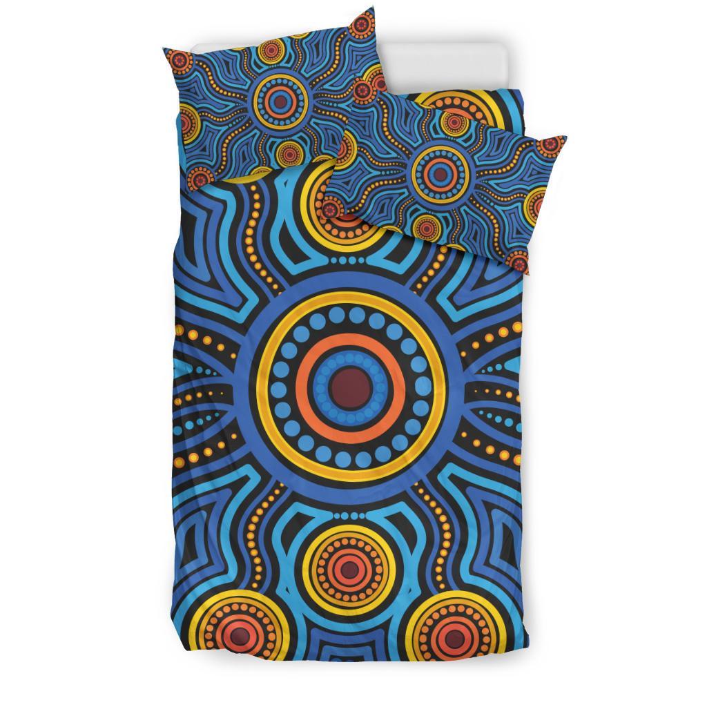 Aboriginal Bedding Set - Aboriginal Flower Blue Dot Painting Art - Vibe Hoodie Shop