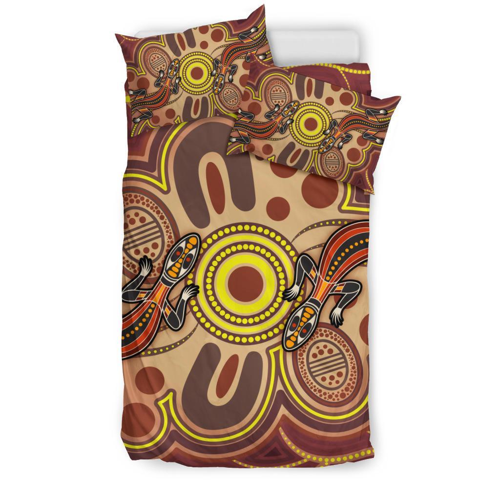 Aboriginal Bedding Set, Indigenous Lizard Dot Painting Art - Vibe Hoodie Shop