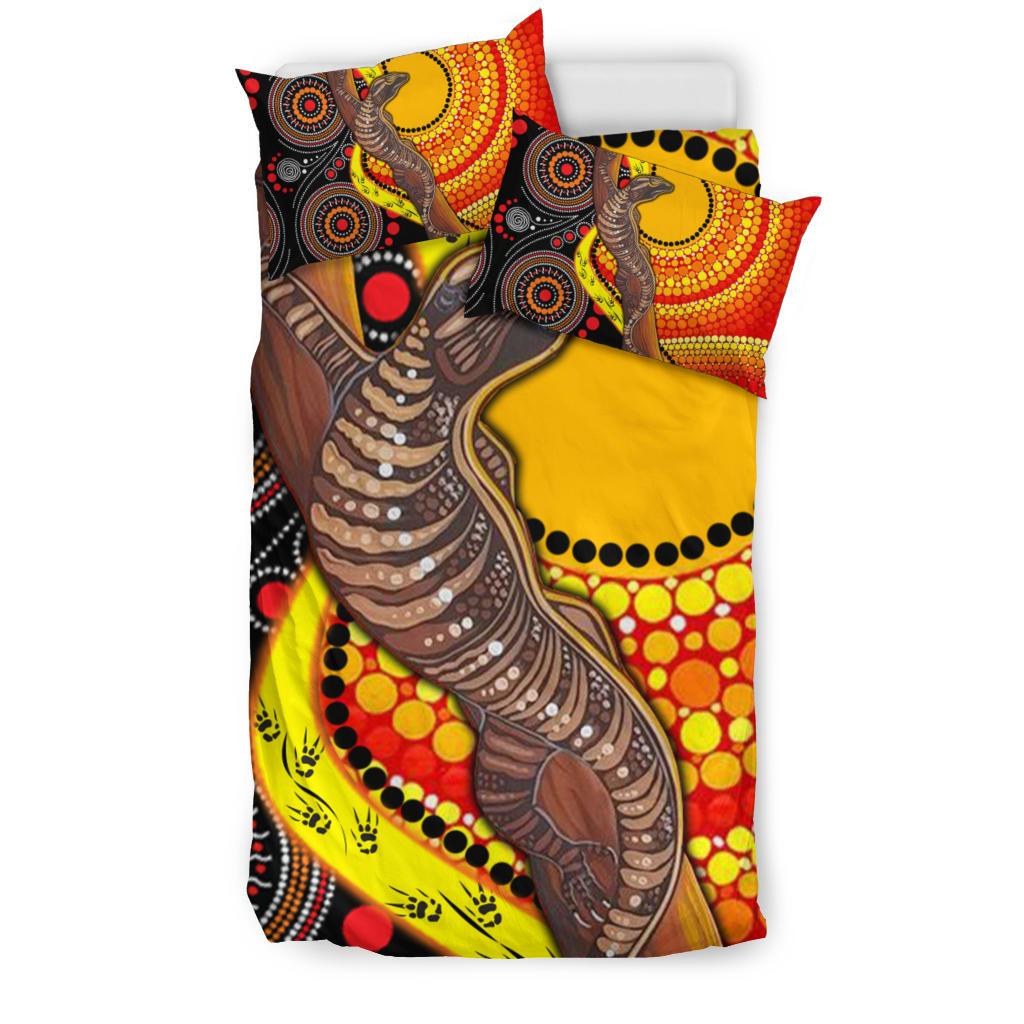 Aboriginal Bedding Set - Indigenous Dot Painting Sun and Lizard - Vibe Hoodie Shop