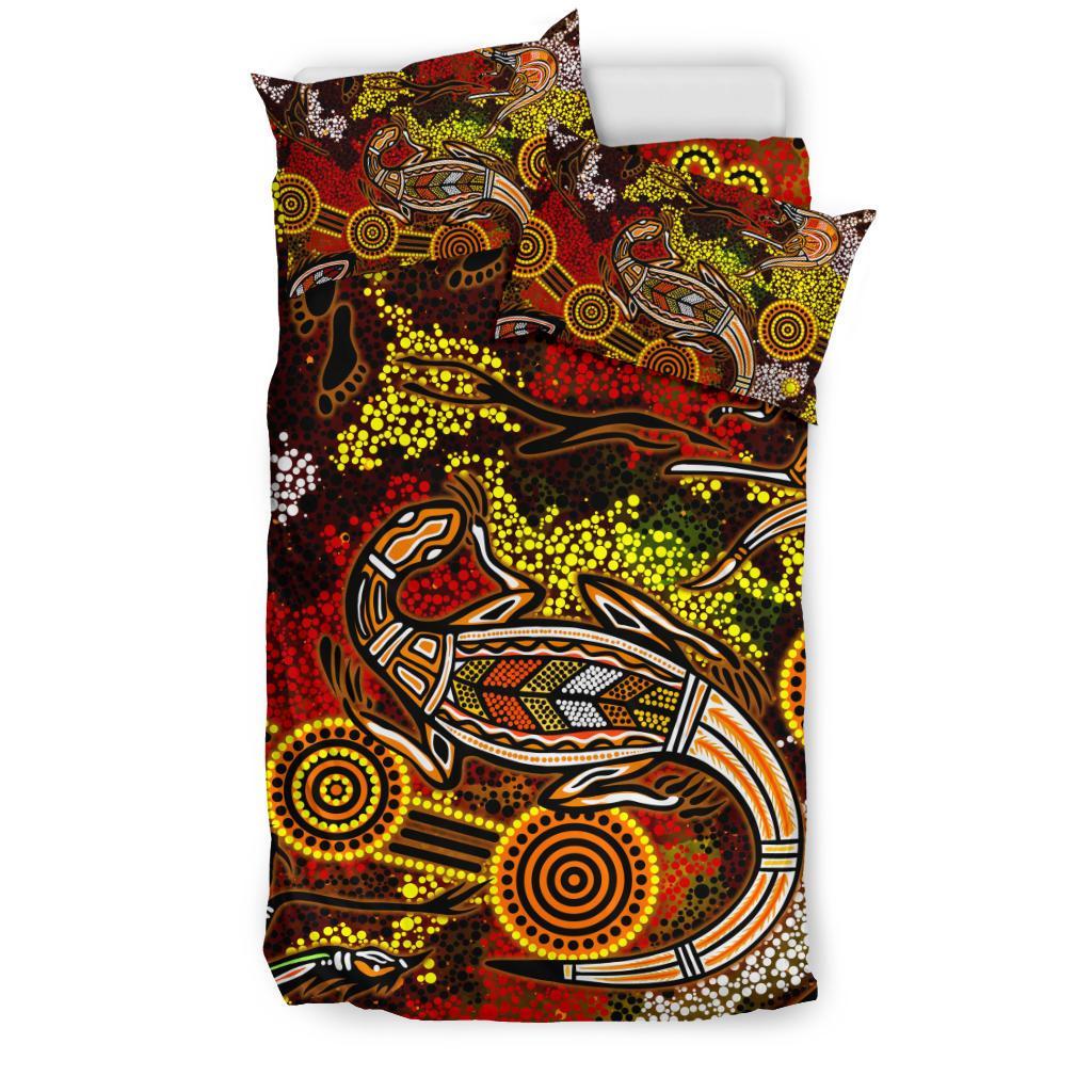 Aboriginal Bedding Set, Kangaroo and Lizard Dot Painting Art - Vibe Hoodie Shop