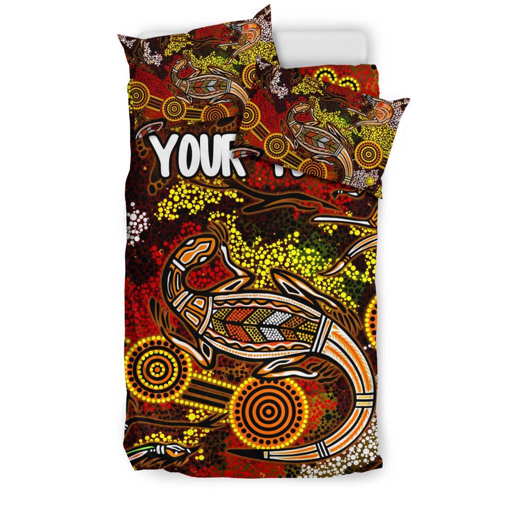 Custom Aboriginal Bedding Set, Kangaroo and Lizard Dot Painting Art - Vibe Hoodie Shop