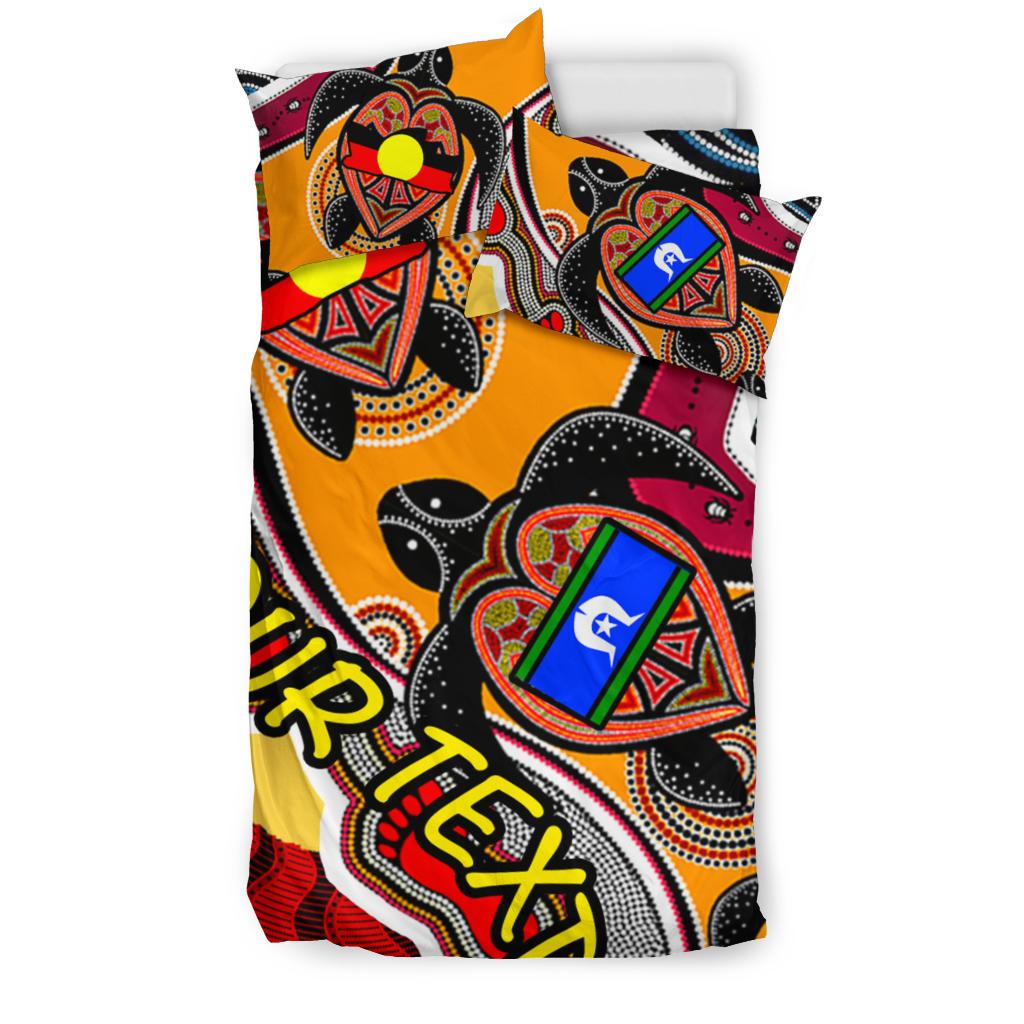 Custom Aboriginal Bedding Set - Indigenous Dots Pattern With Turtle and NAIDOC Flags - Vibe Hoodie Shop