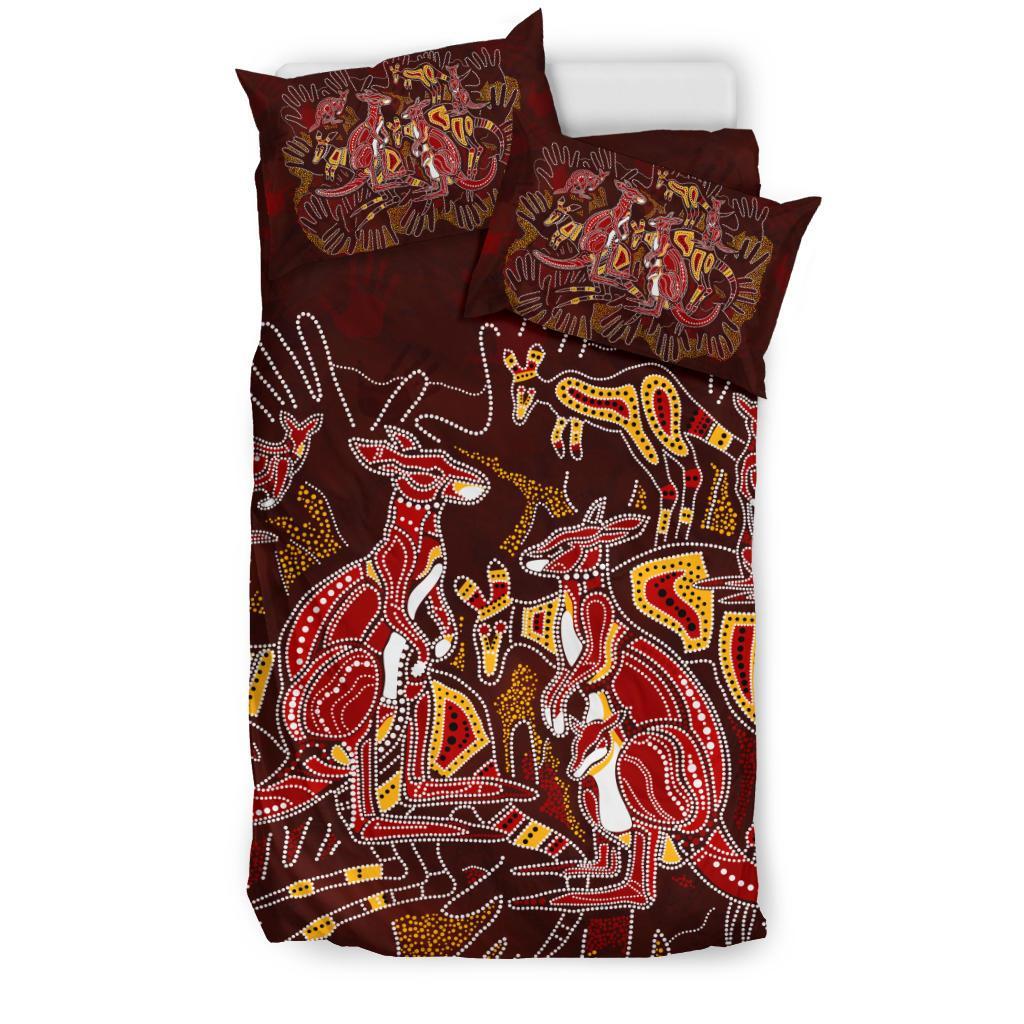 Aboriginal Bedding Set - Kangaroo family with Hand Art - Vibe Hoodie Shop