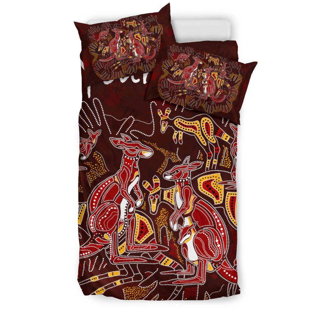 Custom Aboriginal Bedding Set - Kangaroo family with Hand Art - Vibe Hoodie Shop