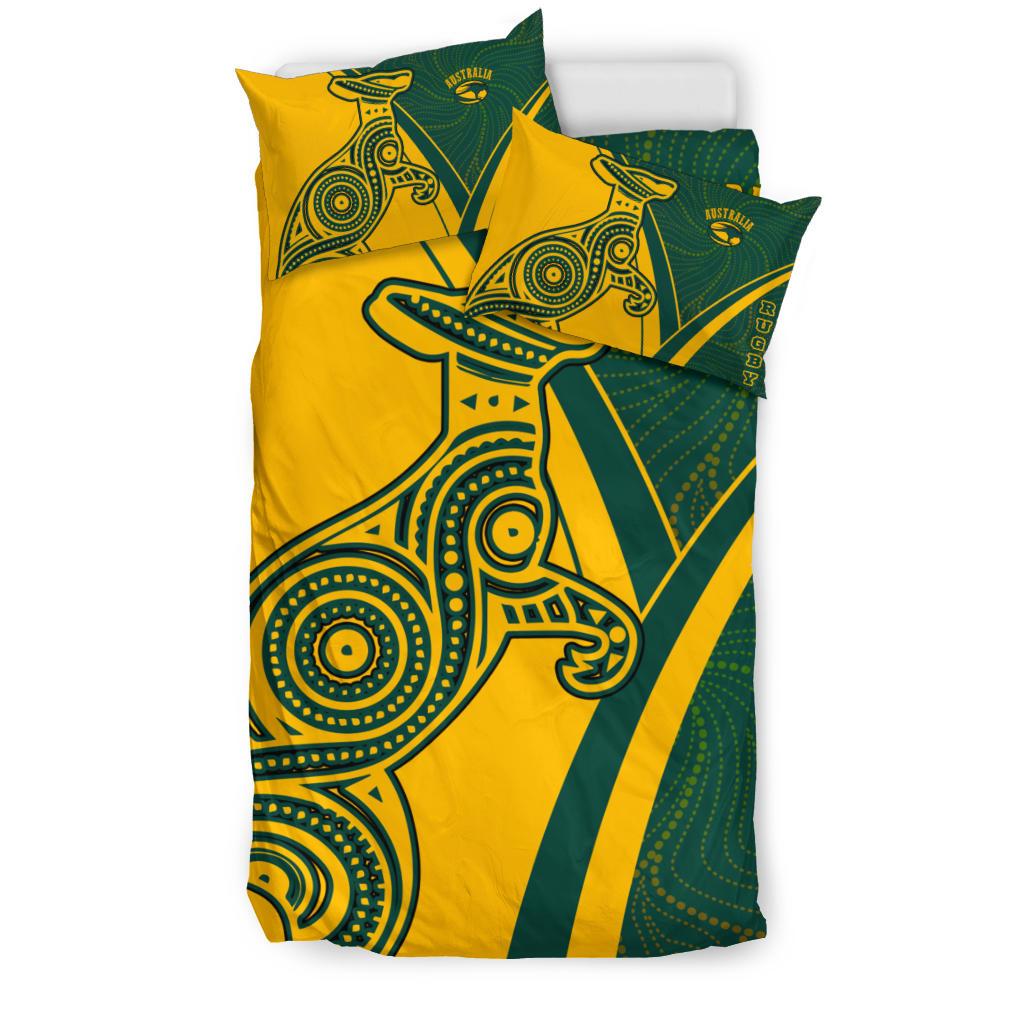 Rugby Bedding Set - Australian Rugby Kangaroo and Aboriginal Patterns - Vibe Hoodie Shop