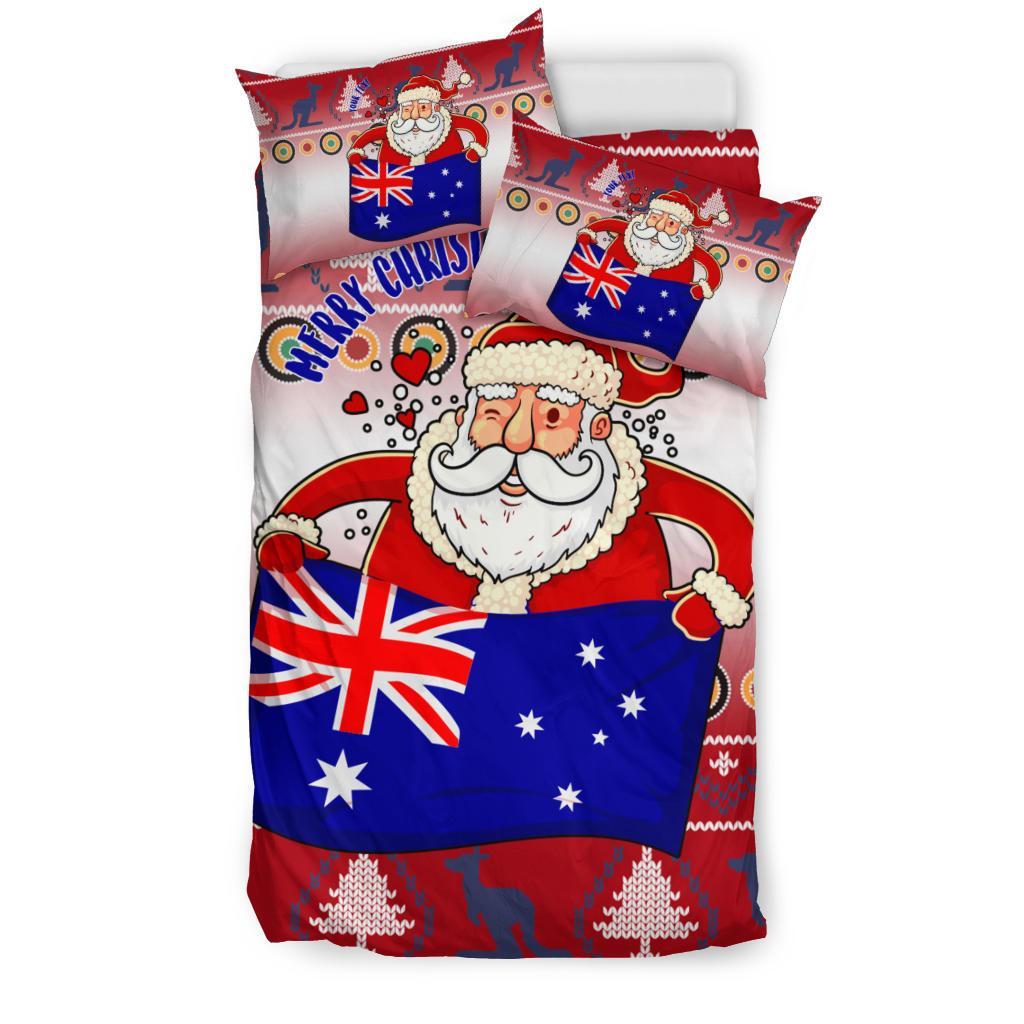 Christmas Personalised Bedding Set - Australia Santa Claus Hold The Flag (Red) - Vibe Hoodie Shop