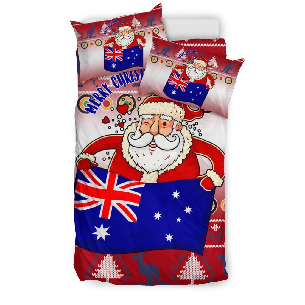 Christmas Bedding Set - Australia Santa Claus Hold The Flag (Red) - Vibe Hoodie Shop