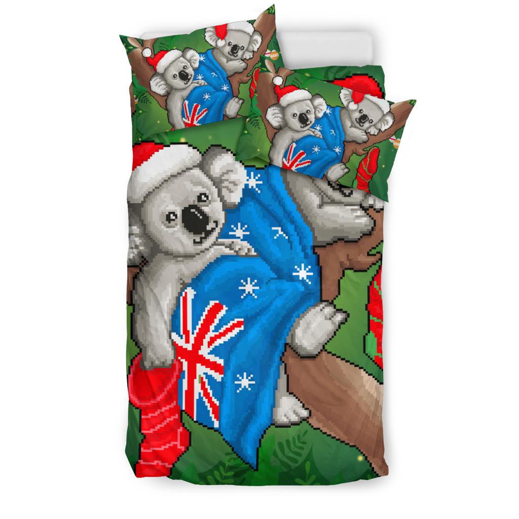 Christmas Bedding Set - Australia Flag with Koala Ugly Christmas - Vibe Hoodie Shop