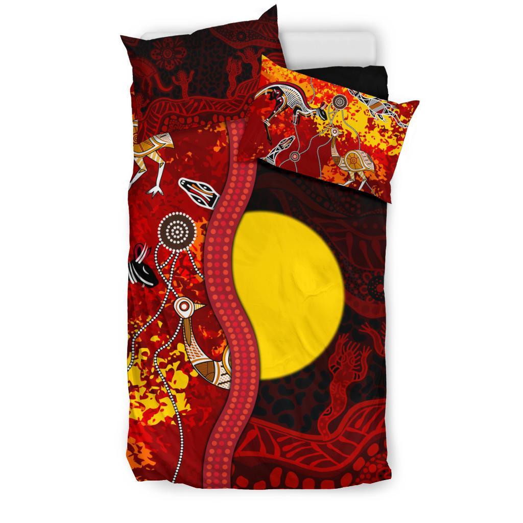 Aboriginal Bedding Set - Red Indigenous Flag - Vibe Hoodie Shop