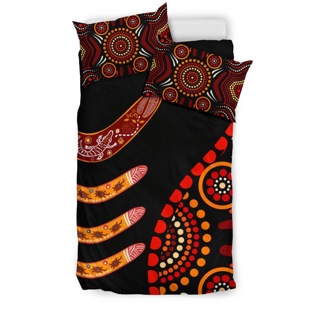 Aboriginal Bedding Set - Aboriginal Boomerangs With Dot Painting Pattern - Vibe Hoodie Shop