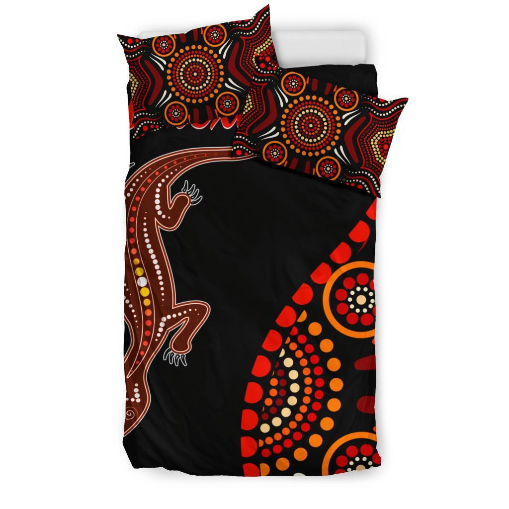 Aboriginal Personalised Bedding Set - Aboriginal Lizard With Dot Painting Patterns - Vibe Hoodie Shop