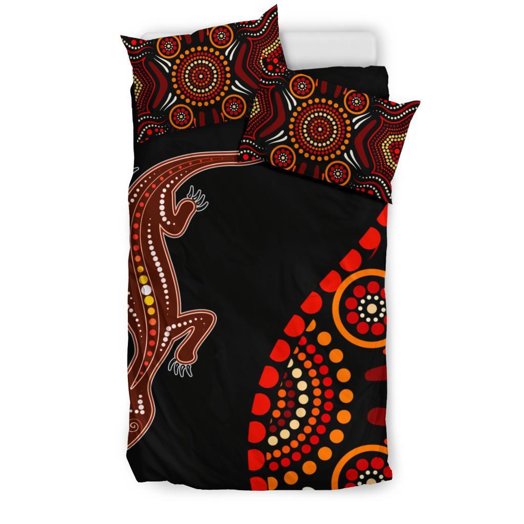 Aboriginal Bedding Set - Aboriginal Lizard With Dot Painting Patterns - Vibe Hoodie Shop