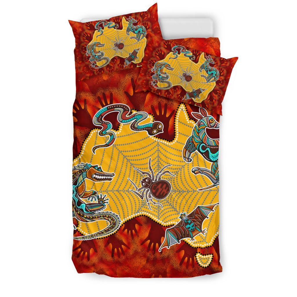 Aboriginal Bedding Set - Australia Map Hand Patterns Spider Web - Vibe Hoodie Shop