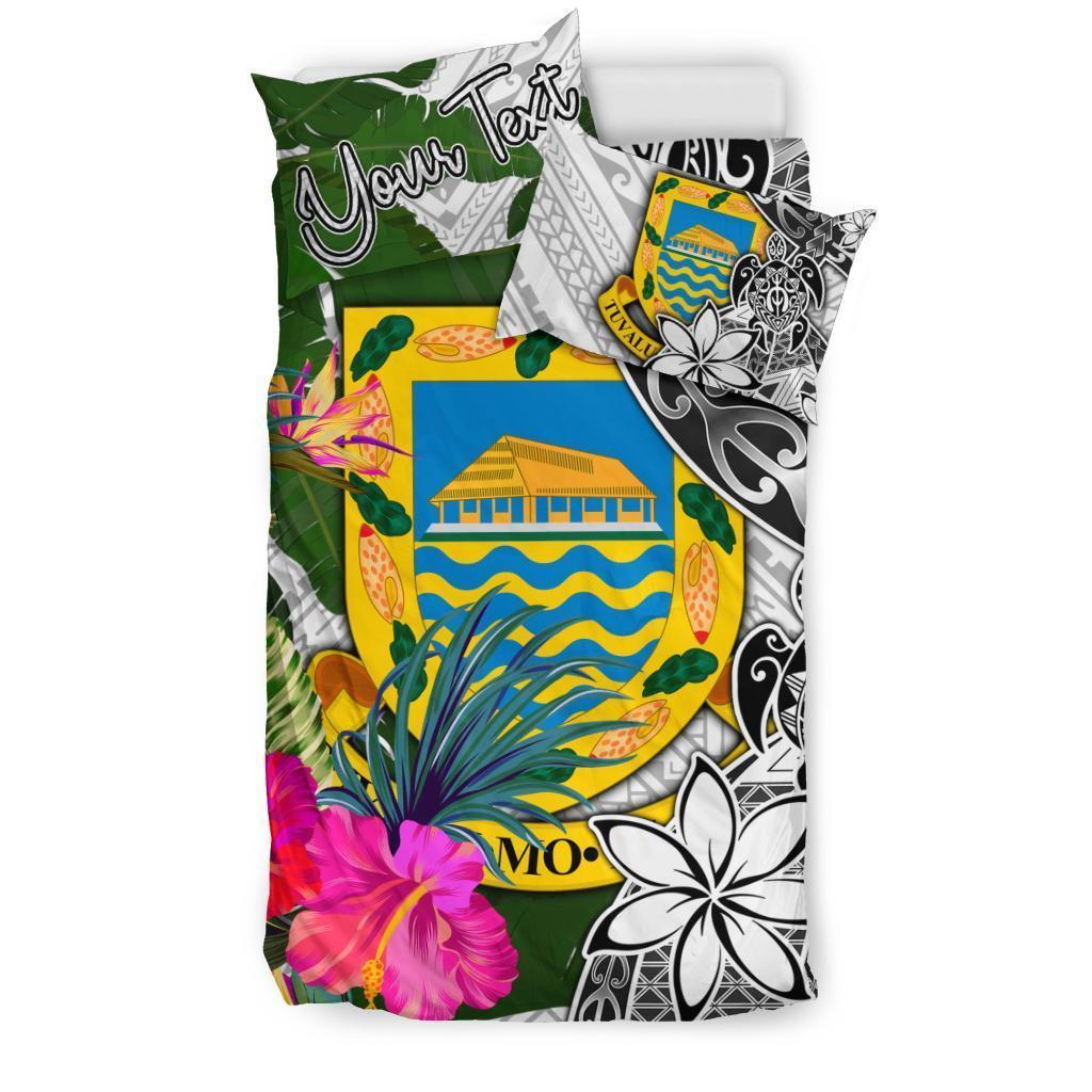 Tuvalu Custom Personalised Bedding Set White - Turle Plumeria Banana Leaf - Vibe Hoodie Shop
