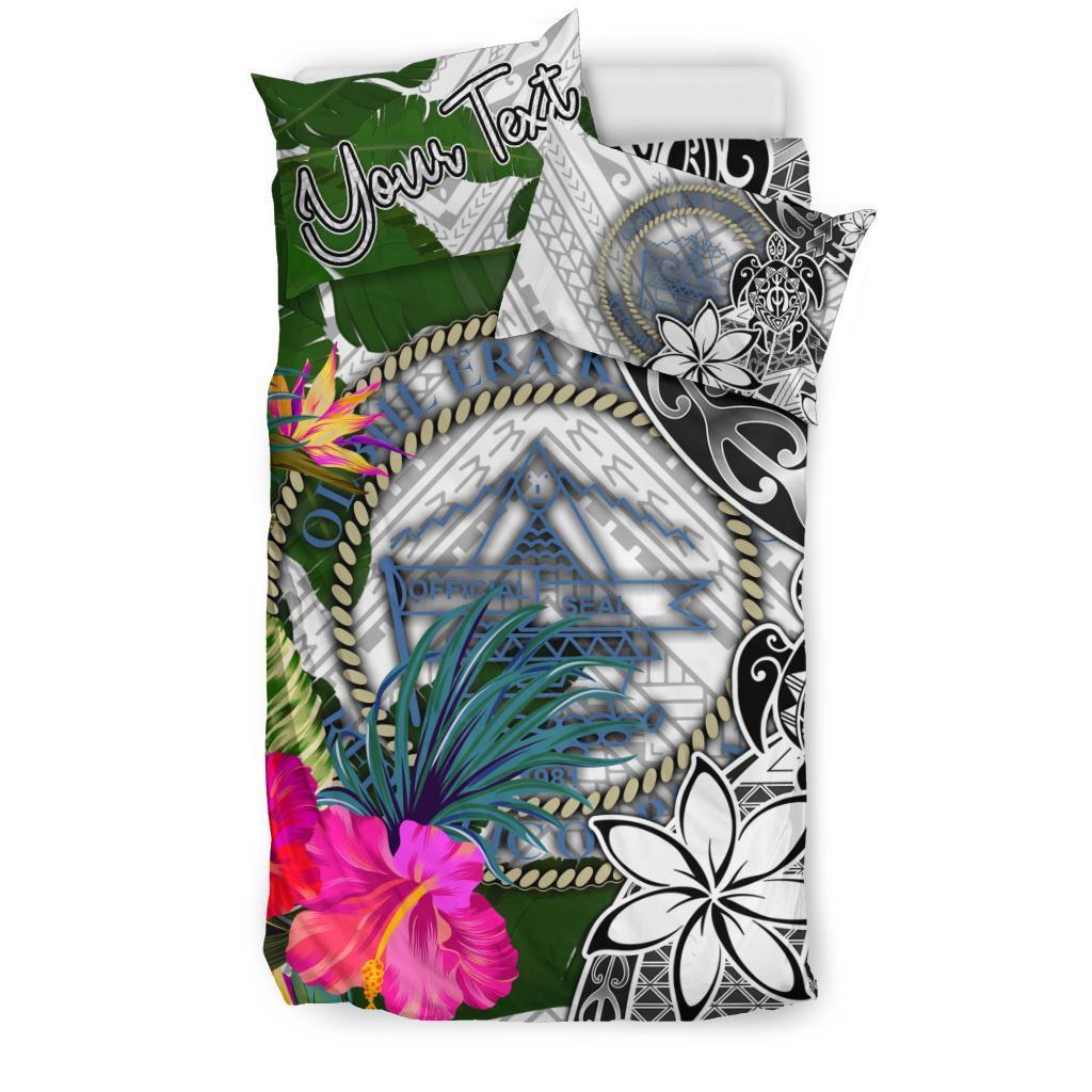 Palau Custom Personalised Bedding Set White - Turle Plumeria Banana Leaf Crest - Vibe Hoodie Shop