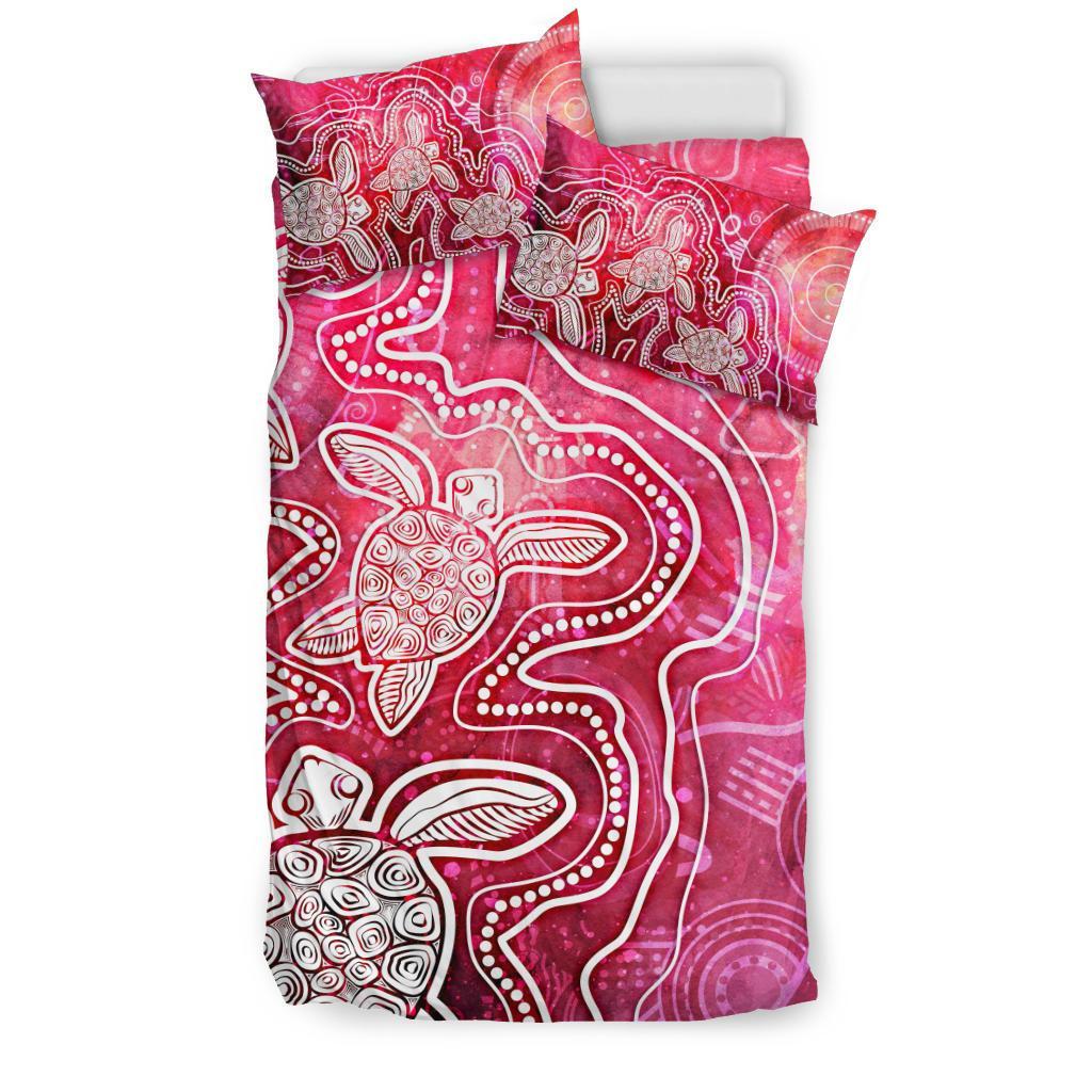 Aboriginal Bedding Set - Sea Turtle With Indigenous Patterns (Pink) - Vibe Hoodie Shop