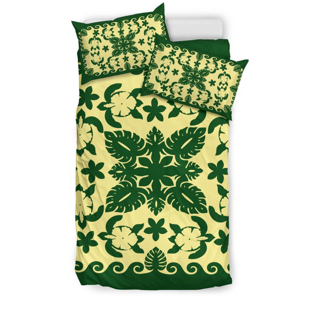 Turtle with Hibiscus Royal Bedding Set Green - Vibe Hoodie Shop