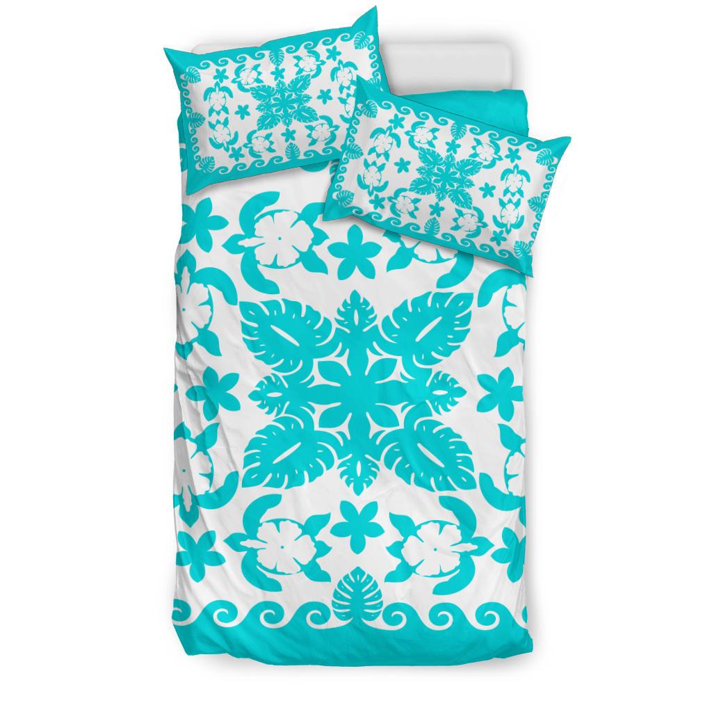 Turtle with Hibiscus Royal Turquoise Bedding Set - Vibe Hoodie Shop