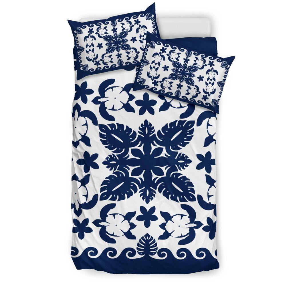 Turtle with Hibiscus Royal Navy Bedding Set - Vibe Hoodie Shop