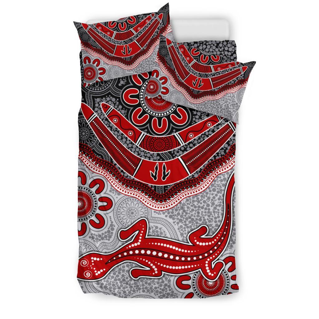 Aboriginal Bedding Set - Indigenous Boomerang and Lizard Art - Vibe Hoodie Shop