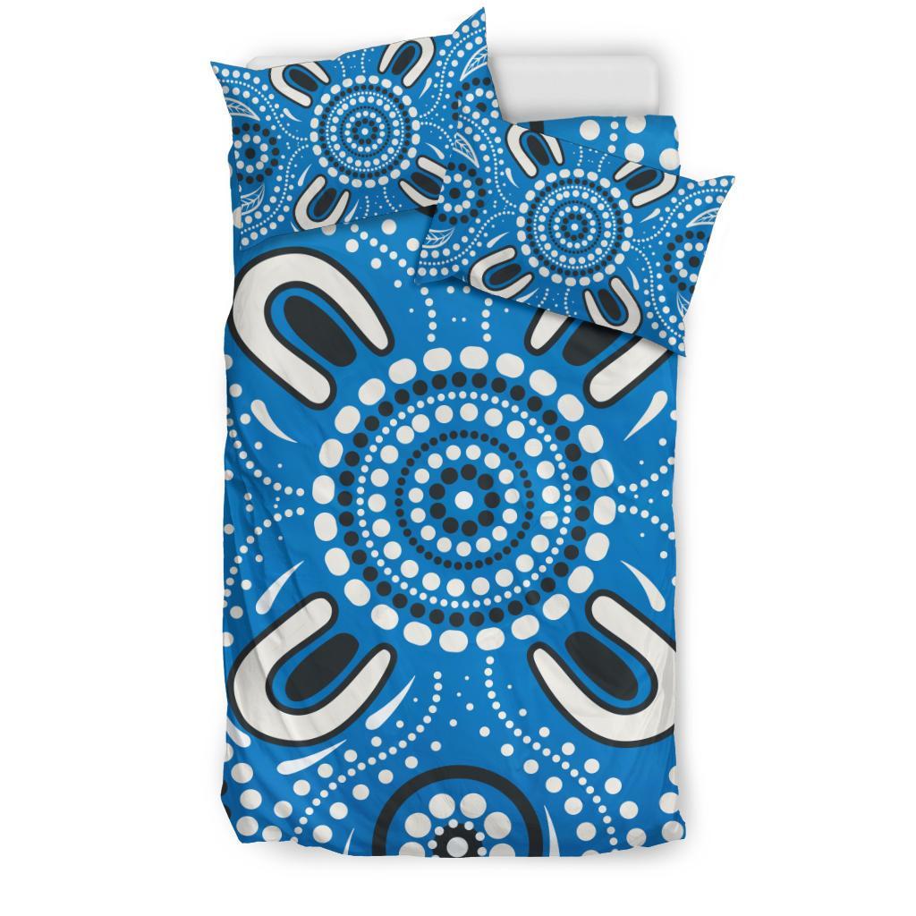 Aboriginal Bedding Set, Indigenous Circle Dot Painting Blue Color - Vibe Hoodie Shop