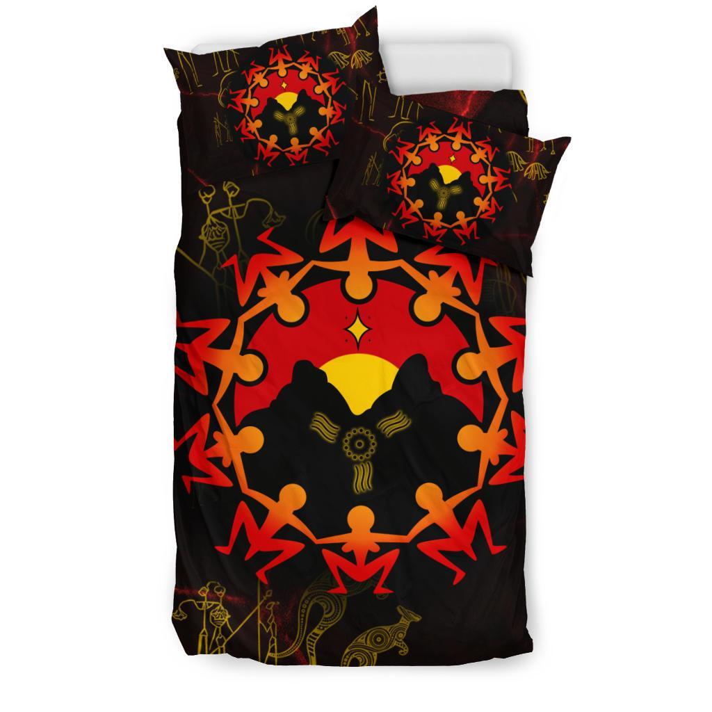 Aboriginal Bedding Set - Australia Map and Indigenous Flag - Vibe Hoodie Shop