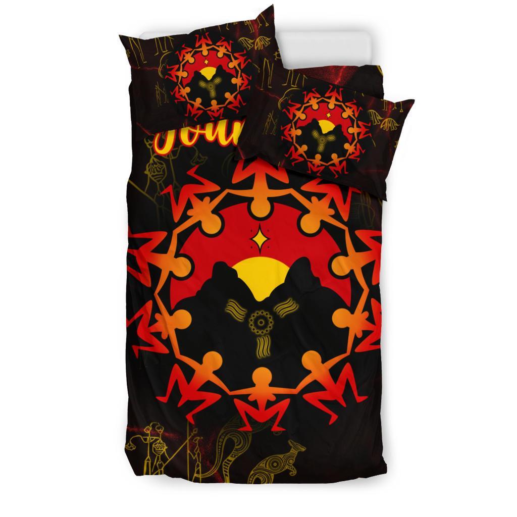 Custom Aboriginal Bedding Set - Australia Map and Indigenous Flag - Vibe Hoodie Shop