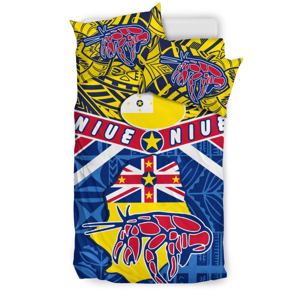 Niue Rugby Bedding Set Polynesian Crab Map - Vibe Hoodie Shop